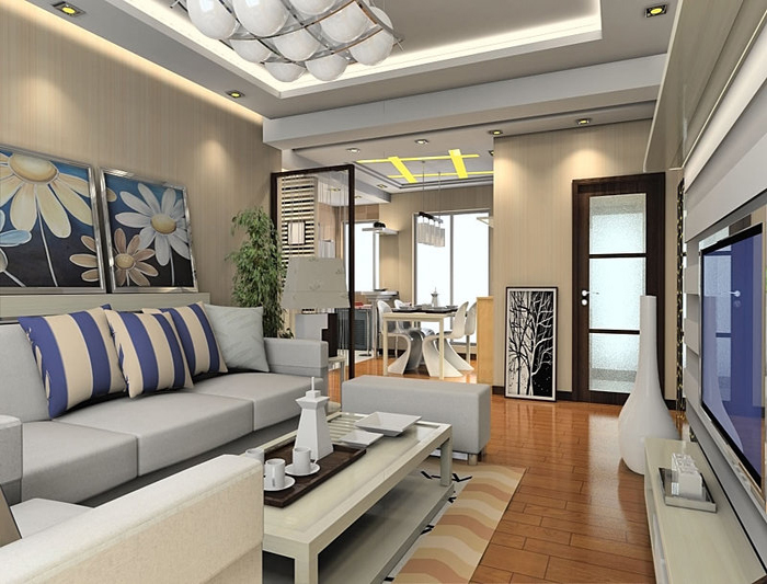 100平簡歐現代客廳裝修全景圖
