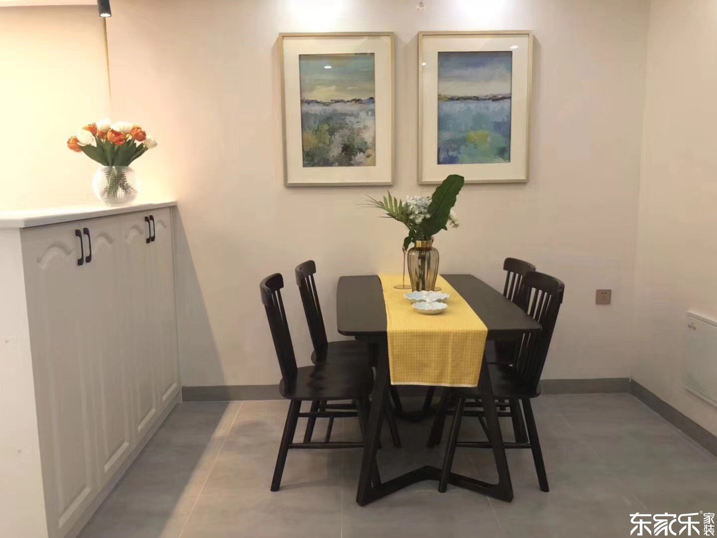 110平北歐現代餐廳黑色實木桌椅